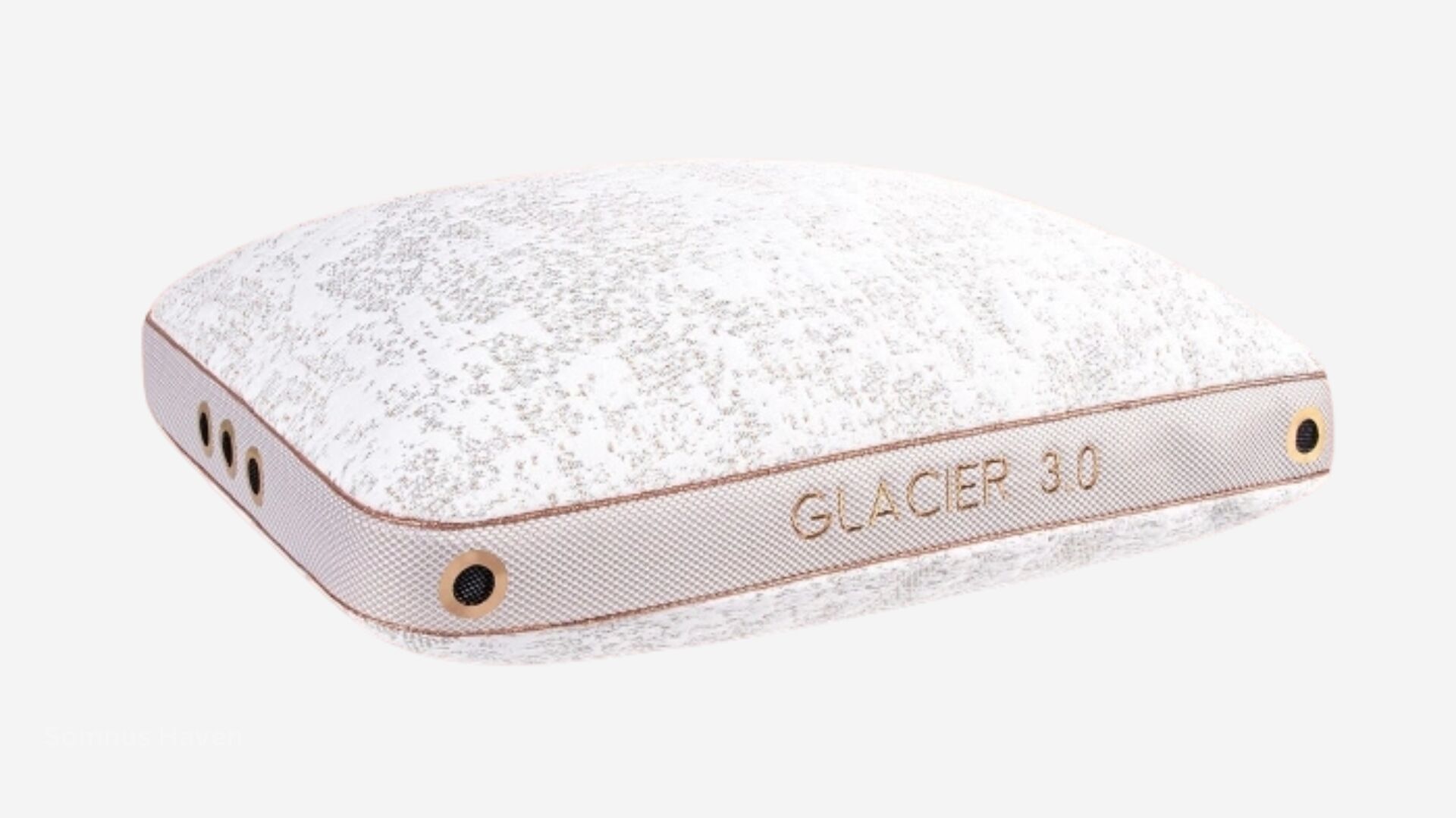 Premium Glacier 30 Pillow: Cool comfort with elegant beige trim and subtle embossed branding.