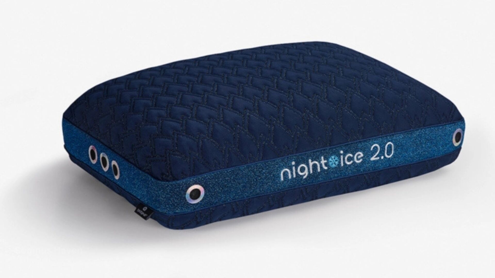 Nightice 2.0 pillow: ergonomic, stylish, navy blue design for enhanced sleep comfort and airflow.