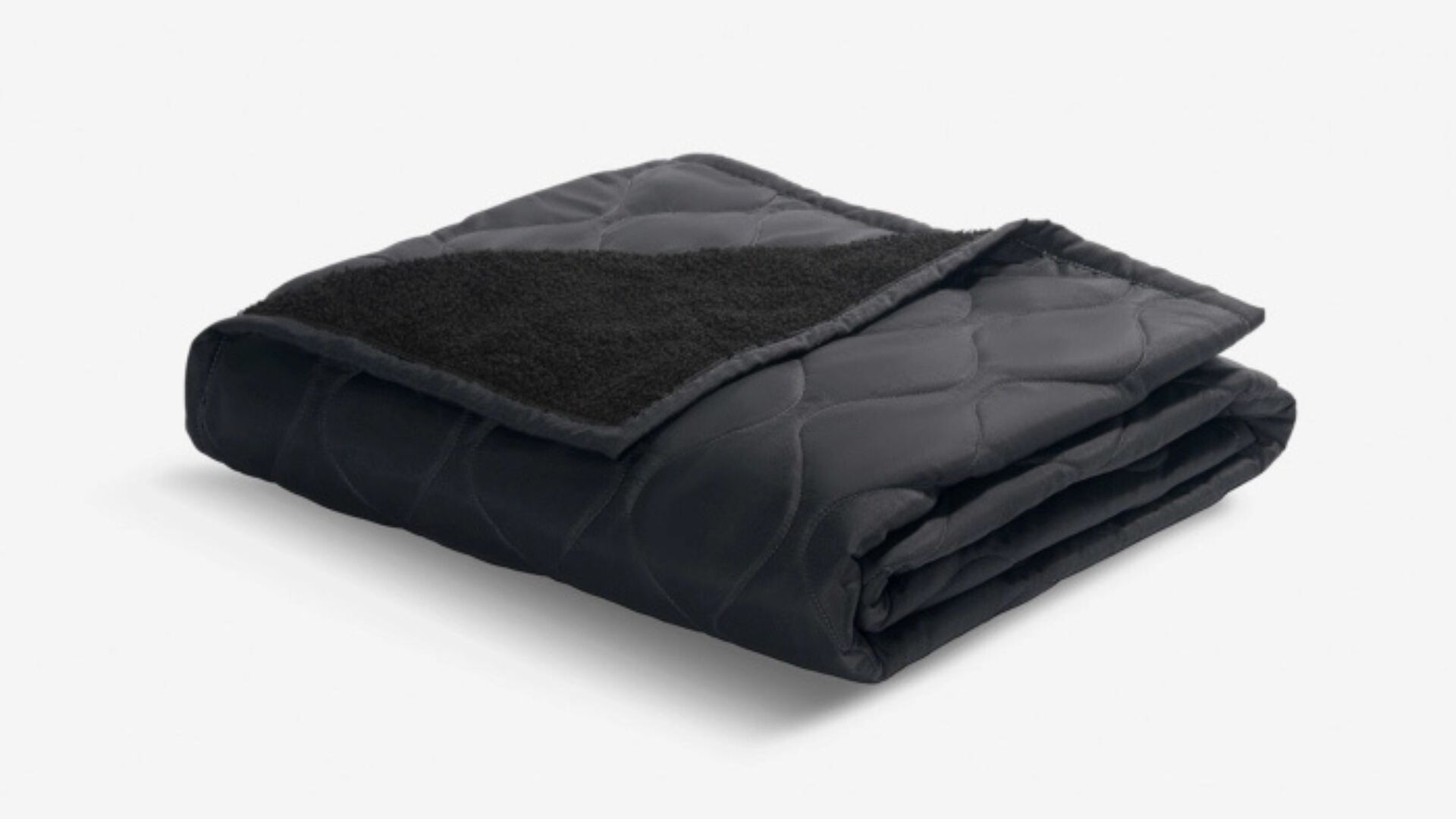 Black quilted blanket with plush texture for warmth and comfort, ideal for stylish home décor.