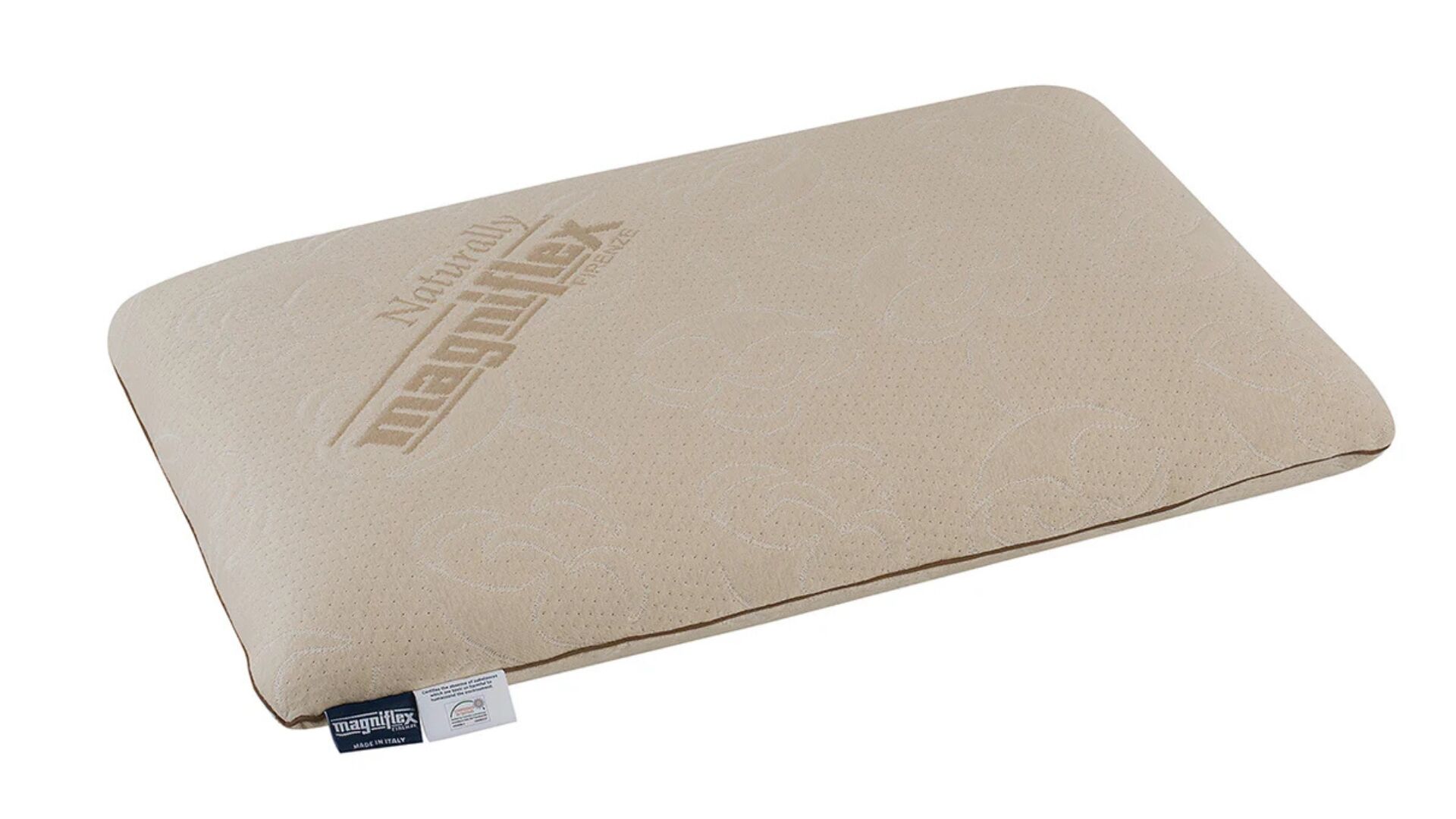 Beige luxury pillow by Somnus Haven, sleek design, supportive for all sleep styles.