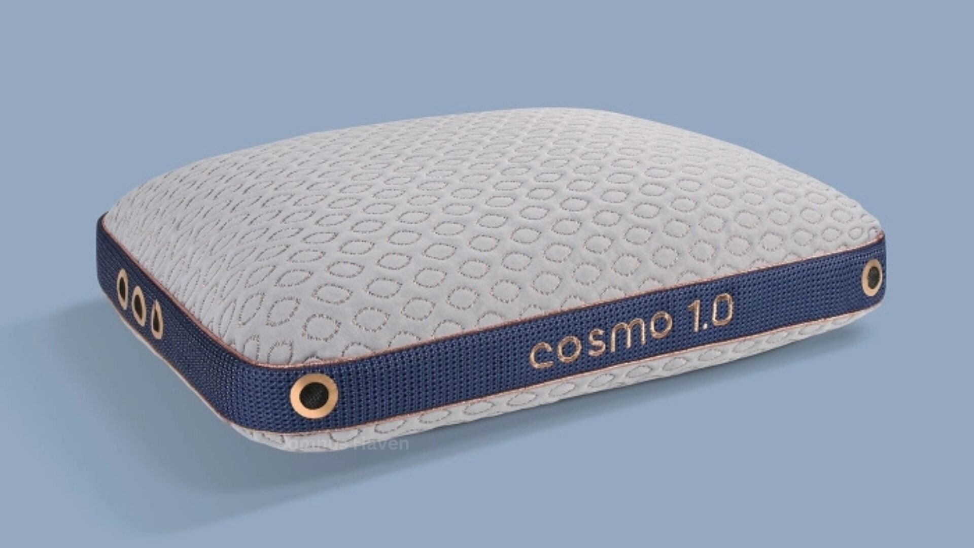 Modern Cosmo 1.0 pillow with navy, gold details, and textured fabric for stylish comfort.