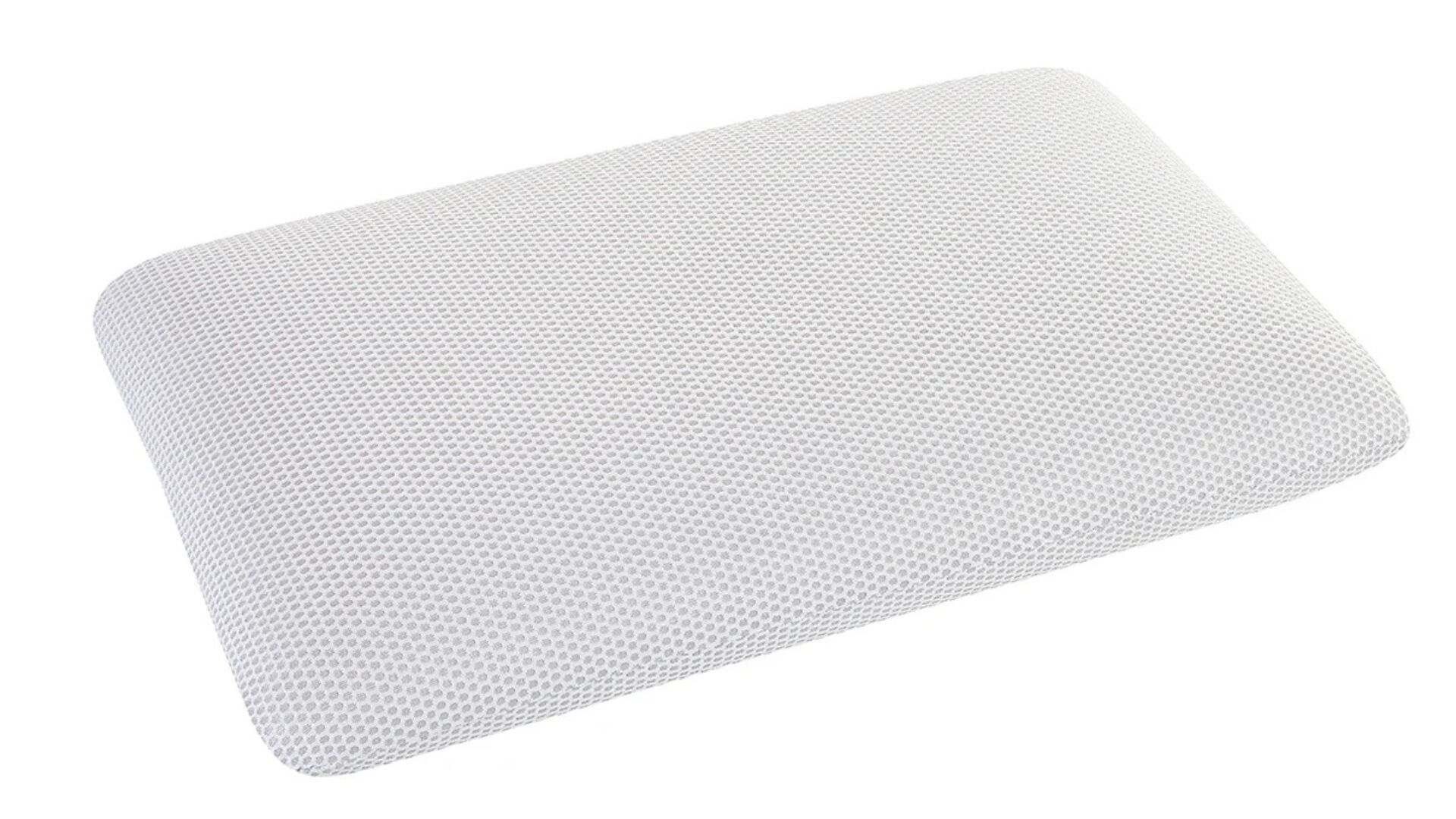 Ergonomic white pillow with breathable mesh for cool, comfortable sleep. Suitable for all positions.