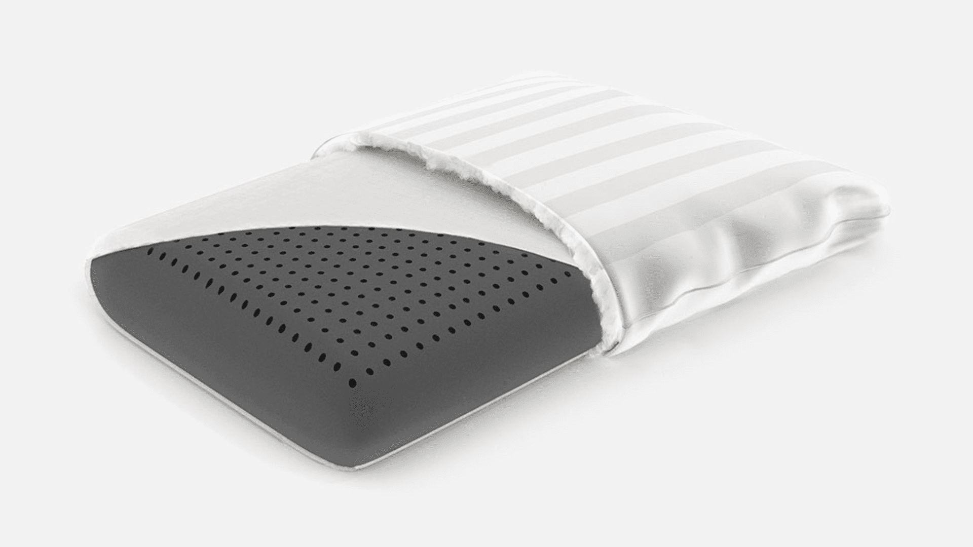 Ergonomic pillow with cooling foam core and stylish striped cover for versatile sleep support.