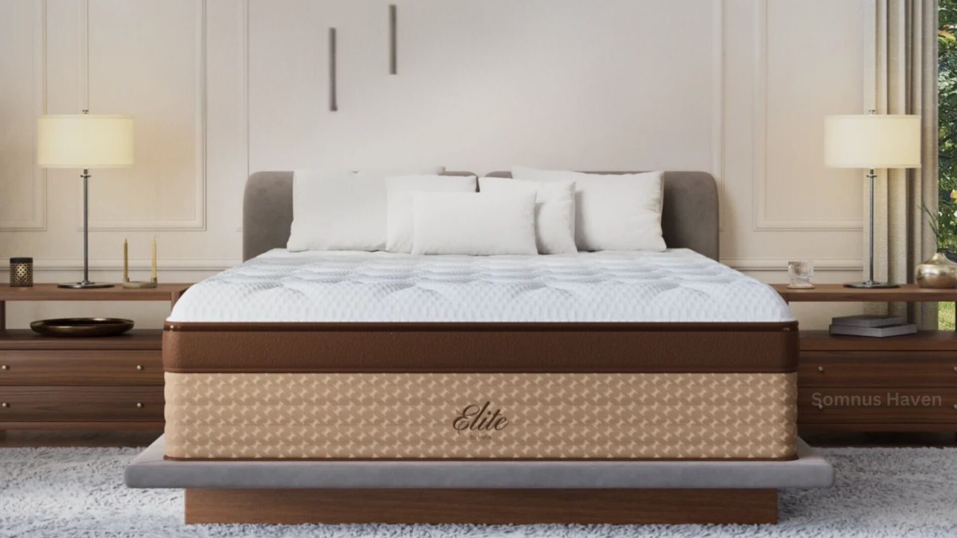 Luxurious bedroom showcasing Elite bed with modern design and warm lighting for ultimate relaxation.